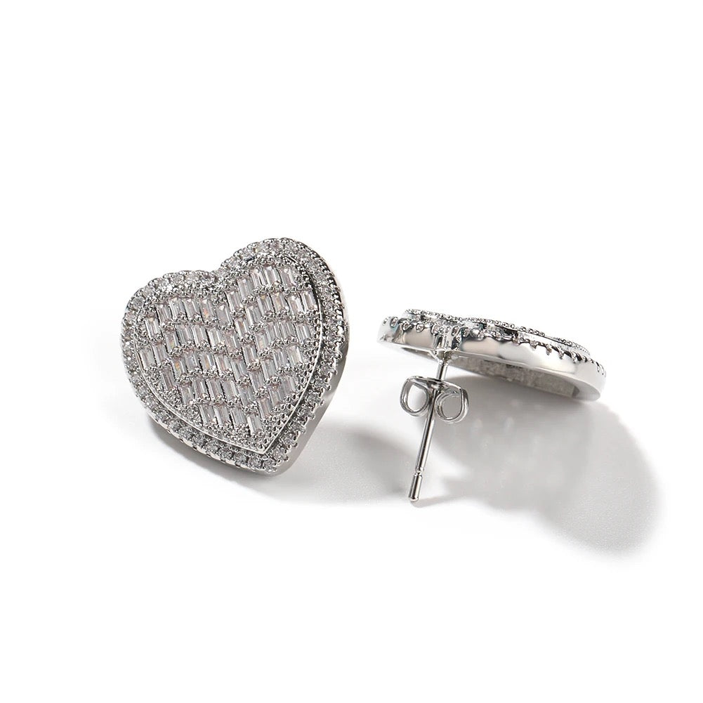 Baguette Heart Studs