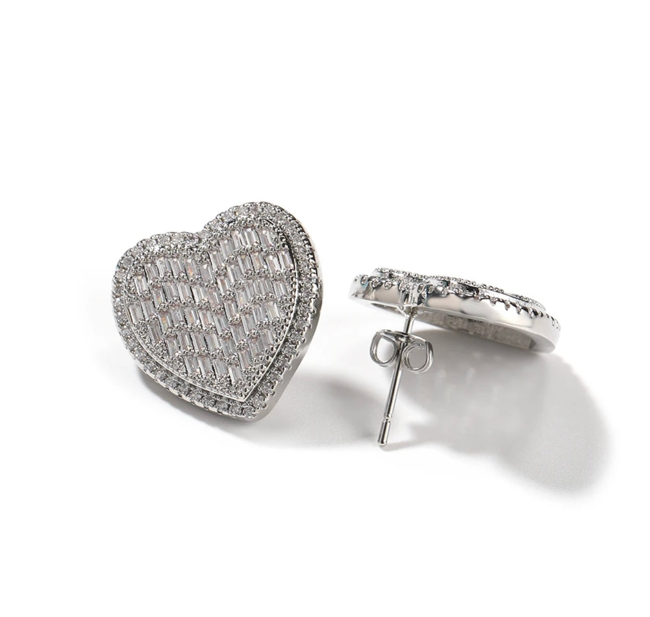 Baguette Heart Studs