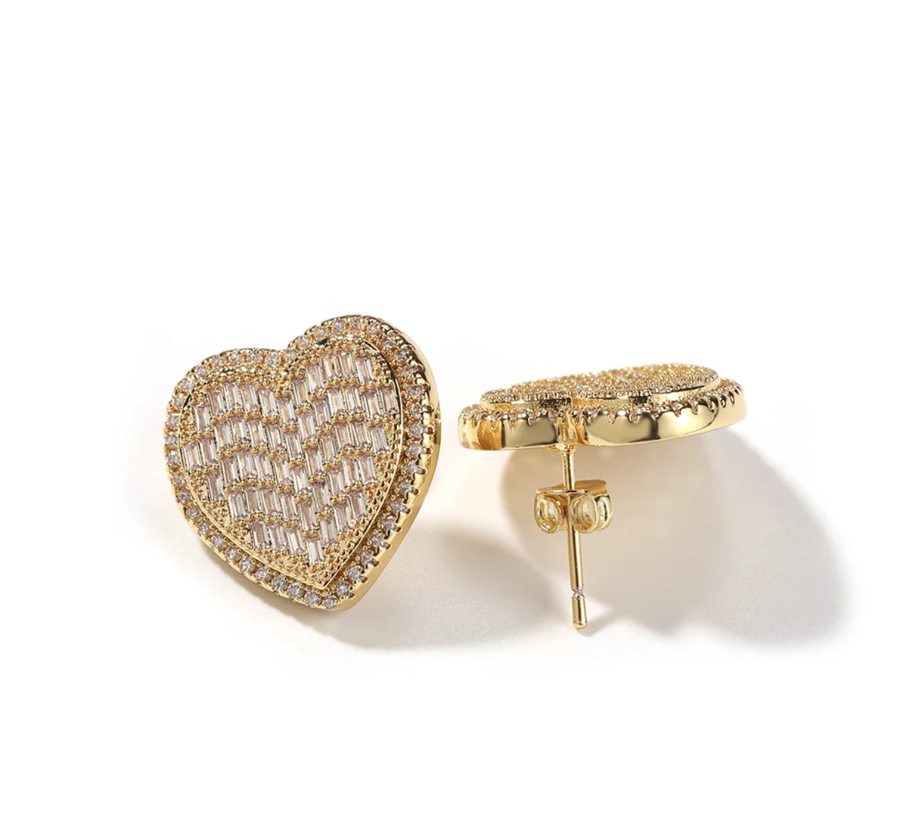 Baguette Heart Studs